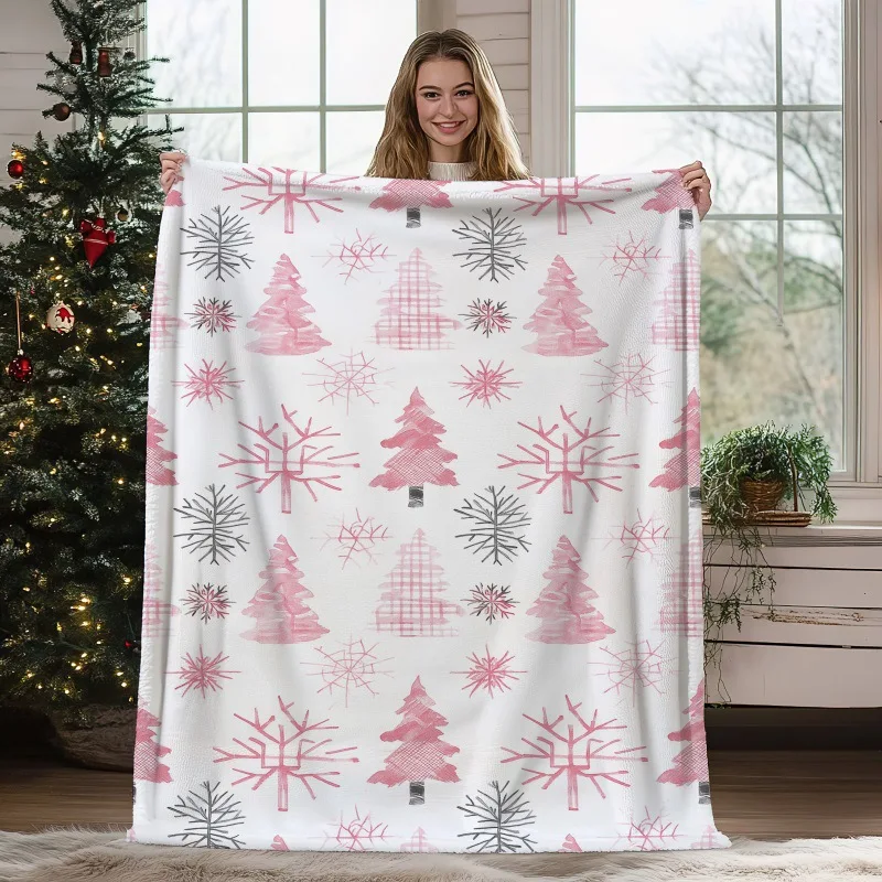 Modern Christmas Tree Blanket Cute Pink Geometric Pattern Cozy Throw For Luxury Living Room Sofa Bed Couch Home Decoration New