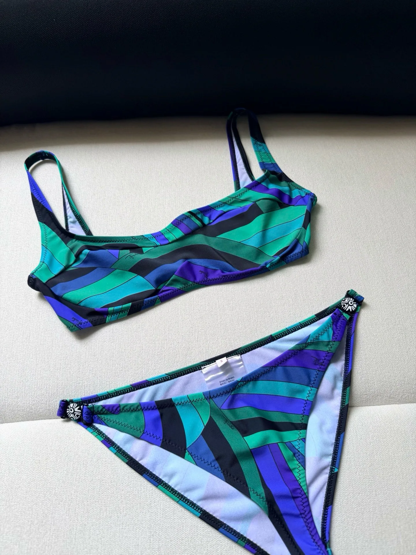 

Women Vintage Geometric Color Block Bikini Set U Neck Spaghetti Strap Two Piece Swimsuit Brazilian Low Waist Bathing Suit Summer