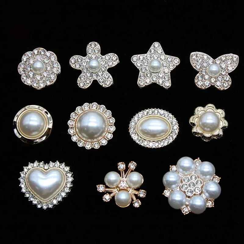 10pcs Pearl Flower Rhinestone Buttons Sparkling Crystal DIY Headwear Clothes Hats Shoes Women Accessories