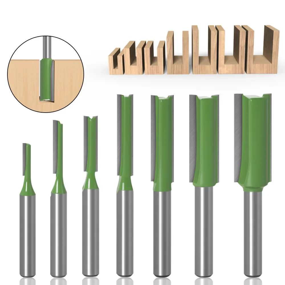 Brocas de enrutador de vástago de 6mm y 1/4 pulgadas, fresa recta de flauta doble individual, broca enrutadora de carburo de tungsteno para madera, herramientas de carpintería