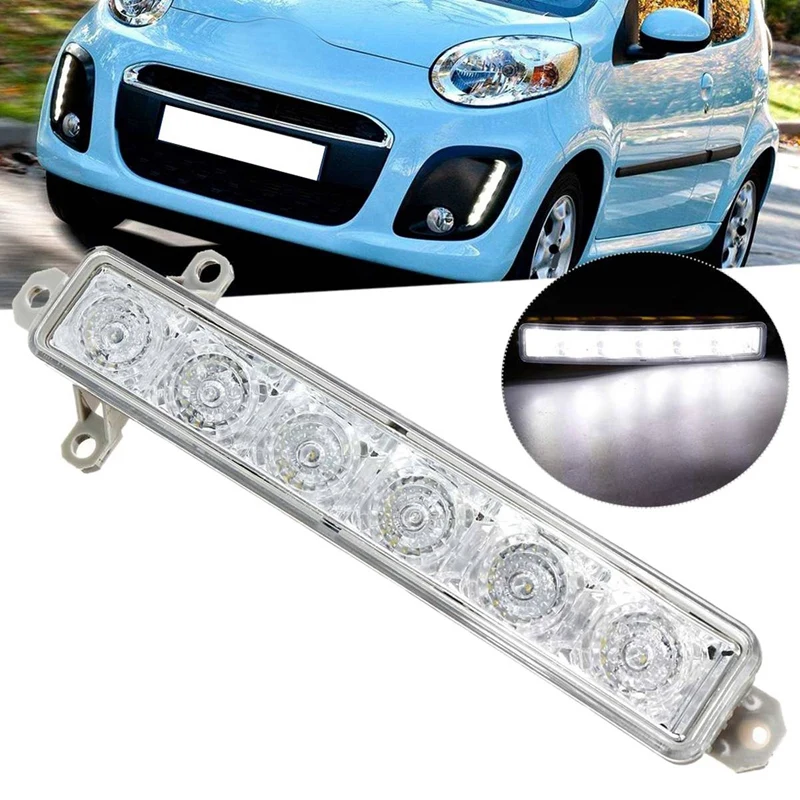 4X Samochodowe 6 LED 6000K Światła do jazdy dziennej DRL Clear 9677409380 9677409380   Dla Citroen C1 2006-2017 C3 2015-2019