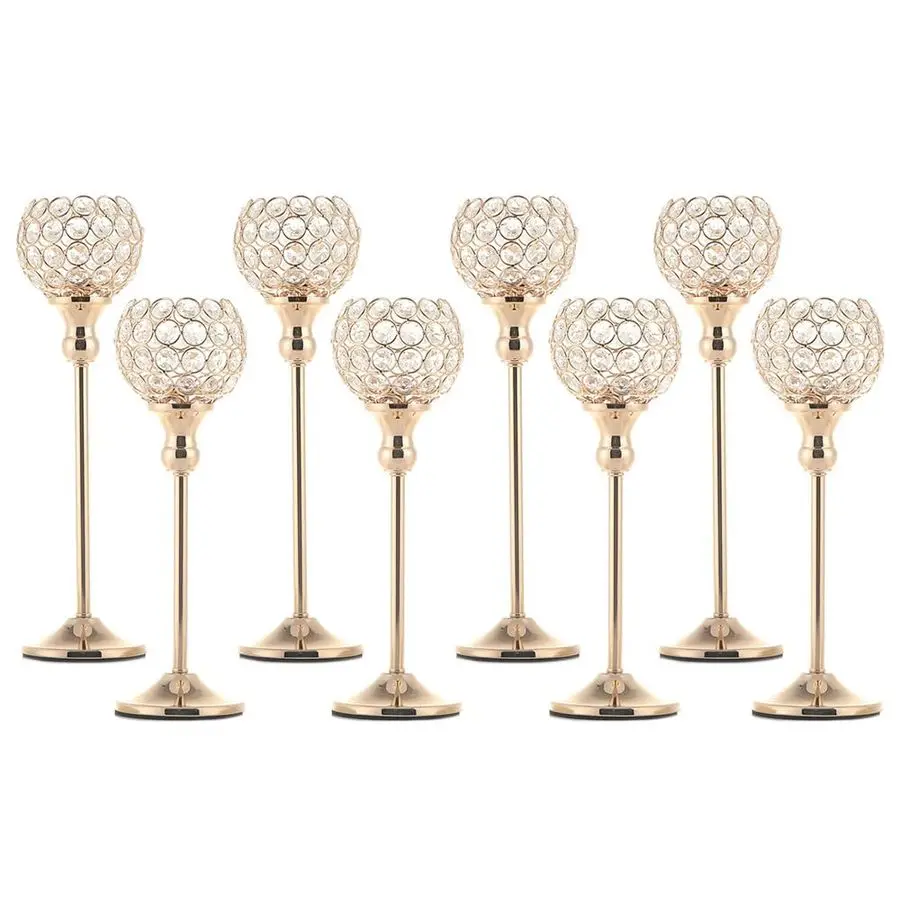 

of 8pcs Candle Holders for Pillar Candles,Gold Candle Holders Bulk Wedding Centerpieces Metal Crystal Candlestick Holders Stand