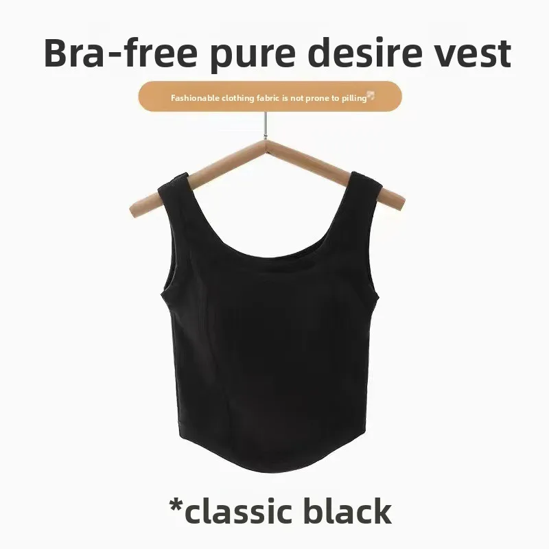 Spicy Girl Tank Top Camisole Women Built-in Chest Pad Worn Inside Outside Backless Bra Solid Color Short Slim Fit Basic Lady Top
