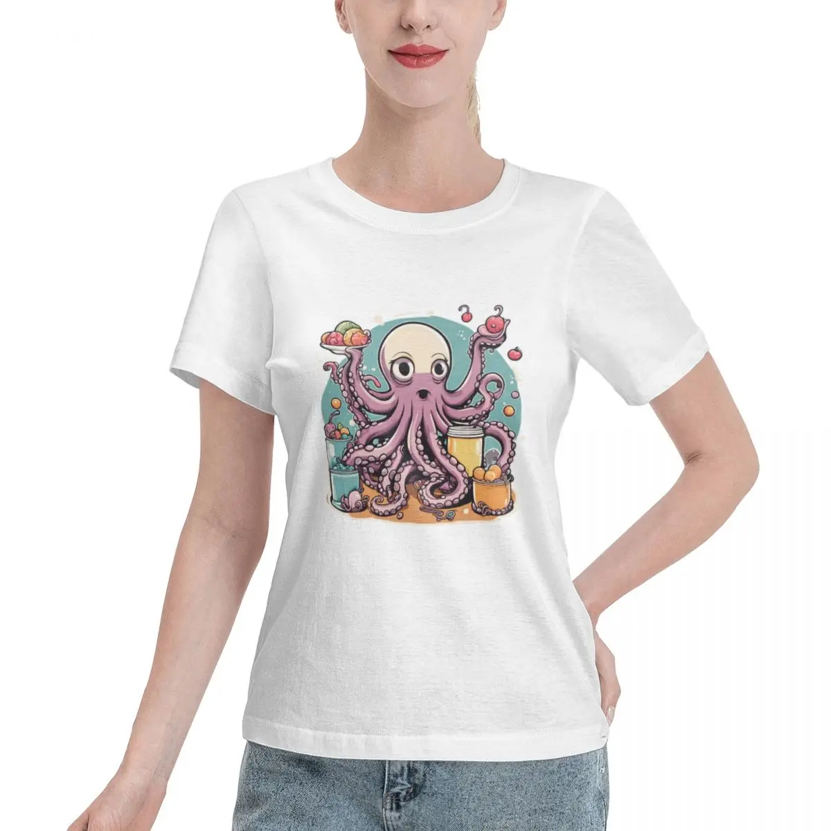 Soft Comfy Delicious Octopus Monster S - Loving Food Women's T-shirt Vintage Retro Trendy Basic Tee