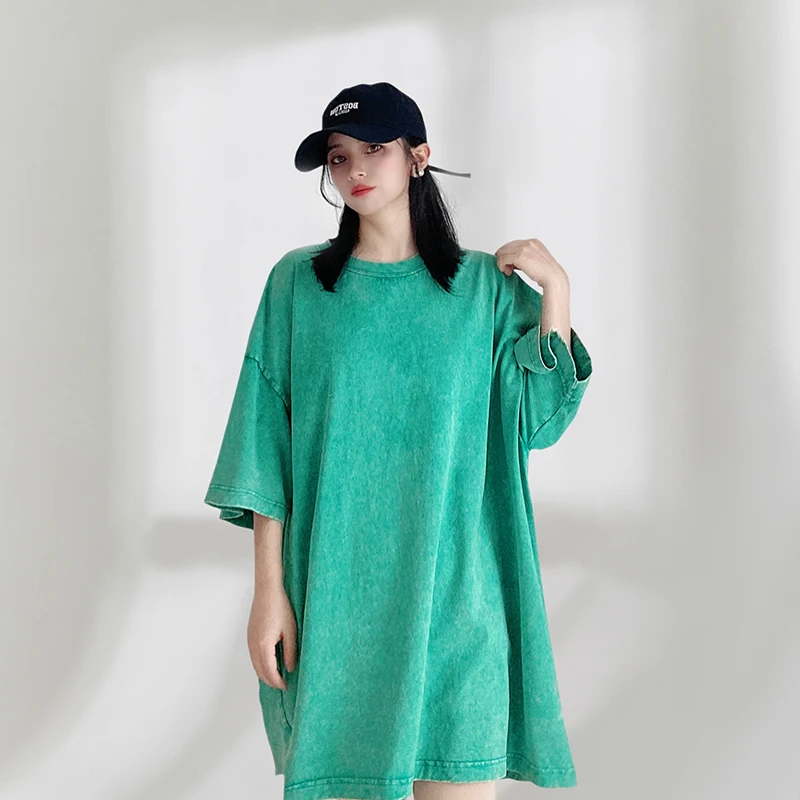 

Loose Oversize Women's T-shirt Short Sleeve Cover Butt Mid-Length Cotton Breathable Summer Fashion Korean Style round Neck