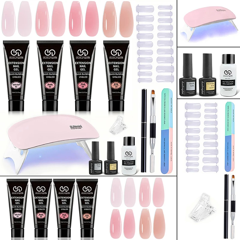 

4-Color Poly Gel Nail Extension Kit - Strong & Durable Builder Gel with Compact Nail Lamp - Professional Salon Results at Home