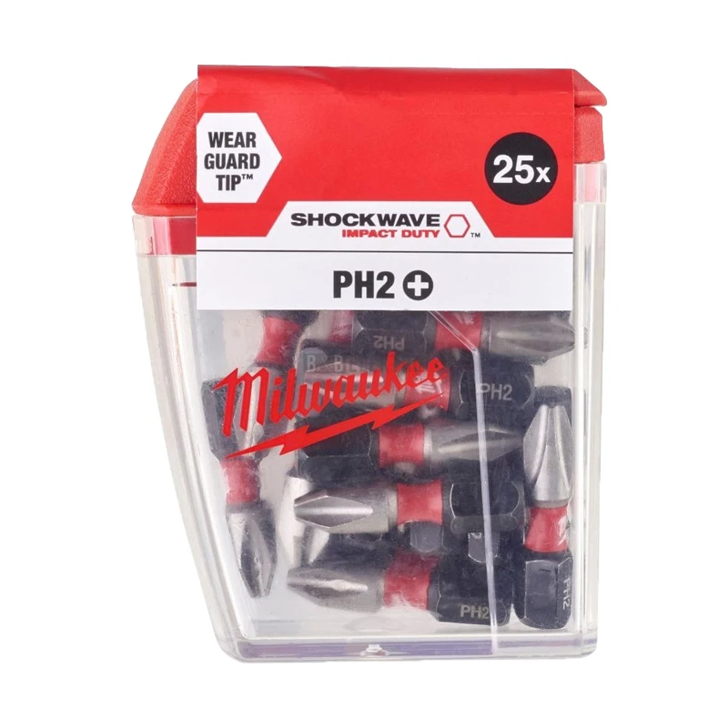 Milwaukee 4932430853  PH2 25mm Impact Bit Set Strong Fit HSS Shock Resistance Tool Accessories 25 Piece