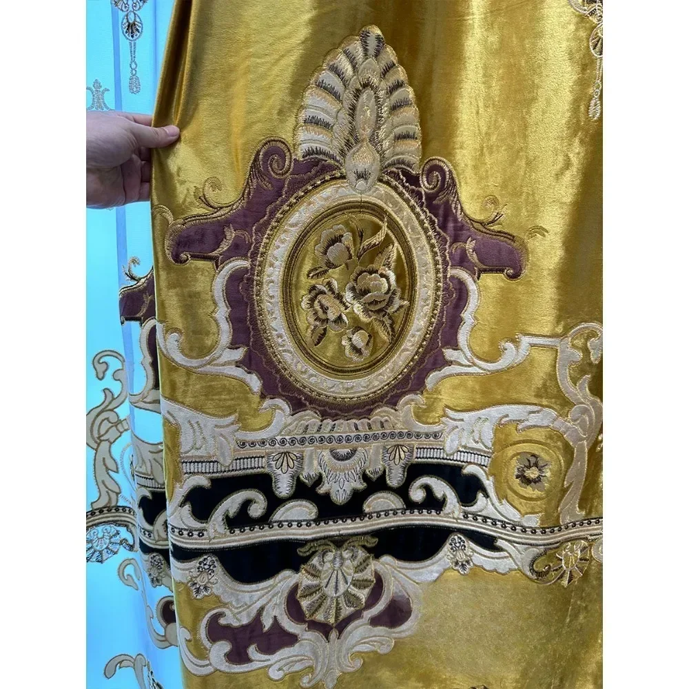 

Шторы для гостиной, спальни, столовой, затемняющее окно, вышитый американский дворец, ретро, европейский роскошный ледяной бархат, золотой