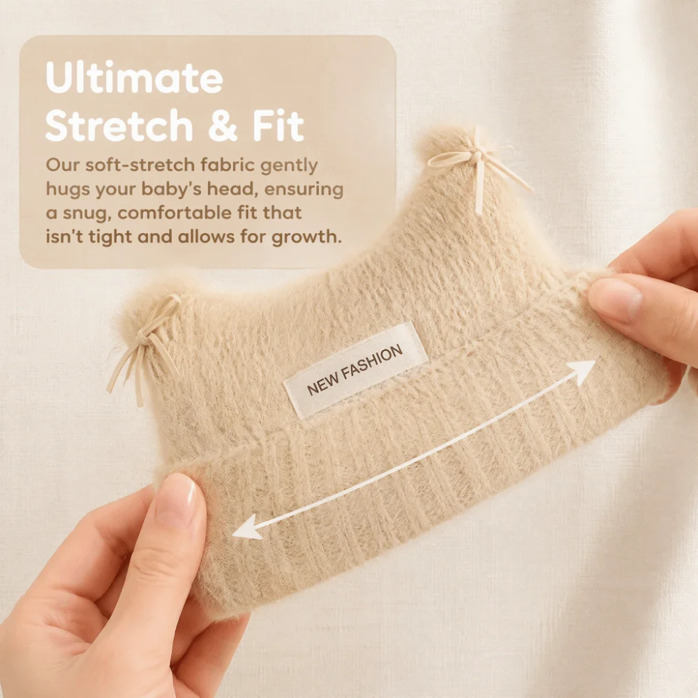 Skin Friendly Knitted Baby Hat Warm Thick Soft Touch Knitted Beanie Stretchy Horn Shape Toddler Hat Outdoor Activity