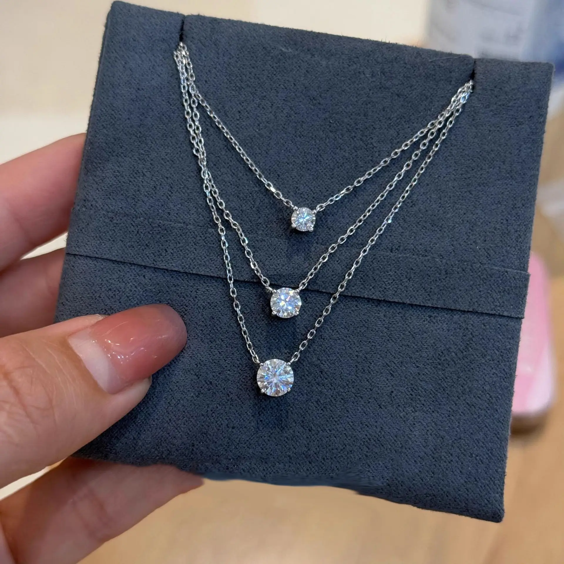 Damen 925 Sterling Silber Diamant-Anhänger Halskette - 1/2/3 Karat Funkelnde Collier-Kette Hochzeitsschmuck – Detail 11