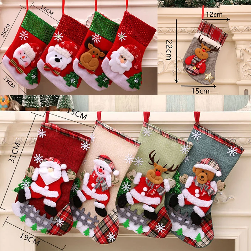 Christmas Ornament Sock Candy Gift Bags Navidad Kids Toy Glowing Snowman/Bear/Elk Christmas Stockings Christmas Stocking Hanging