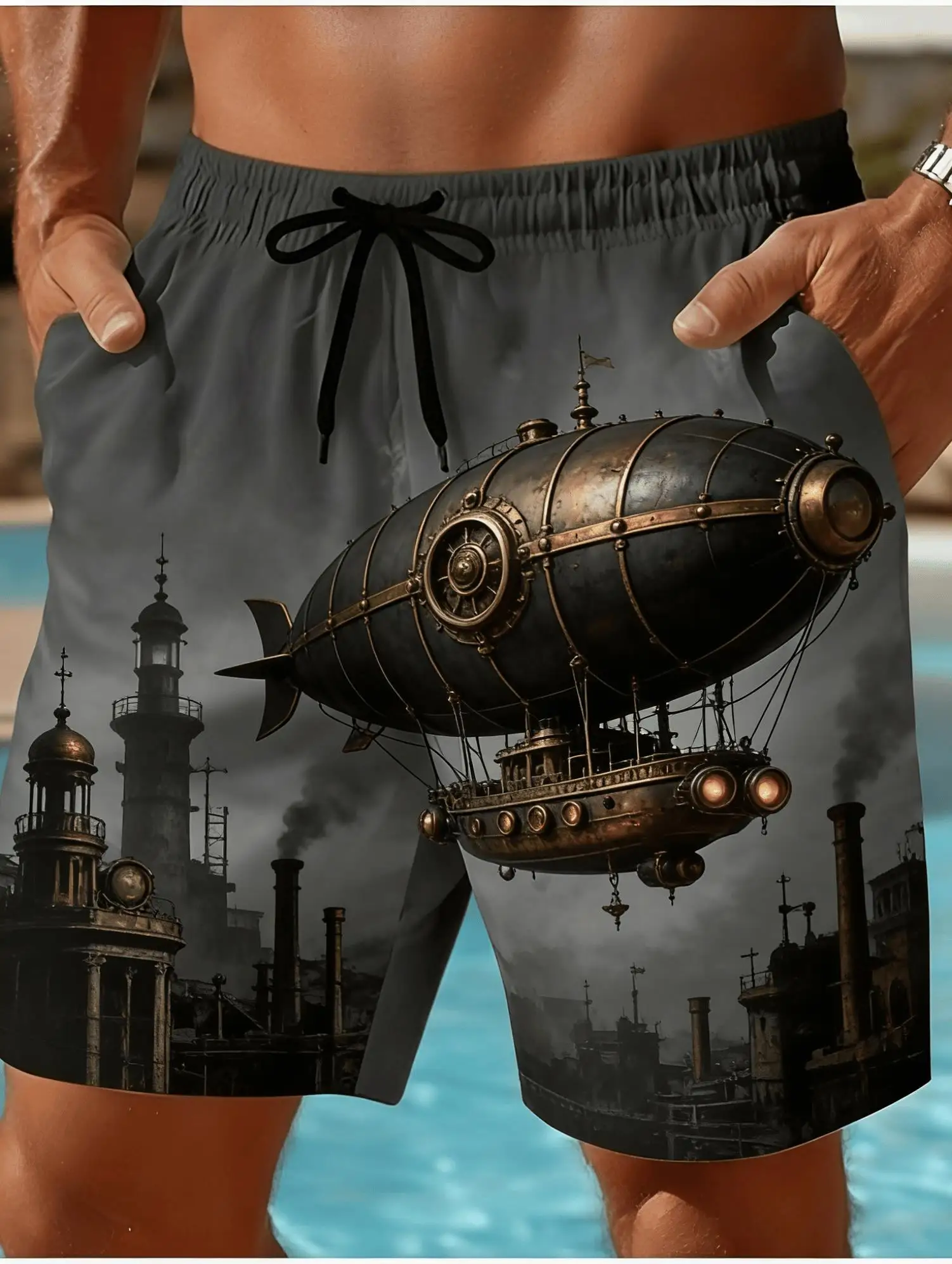 

Retro Industrial Men's Beach Shorts, Trendy Spring Summer Surf Swim Trunks