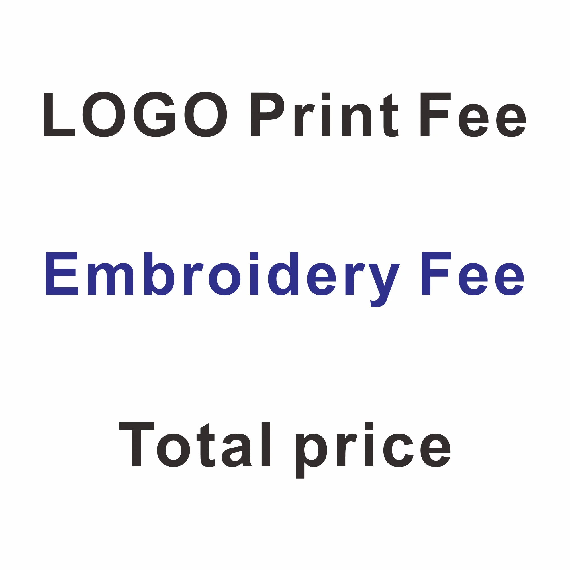 Logo printing cost, logo embroidery cost, total price, price difference payment link