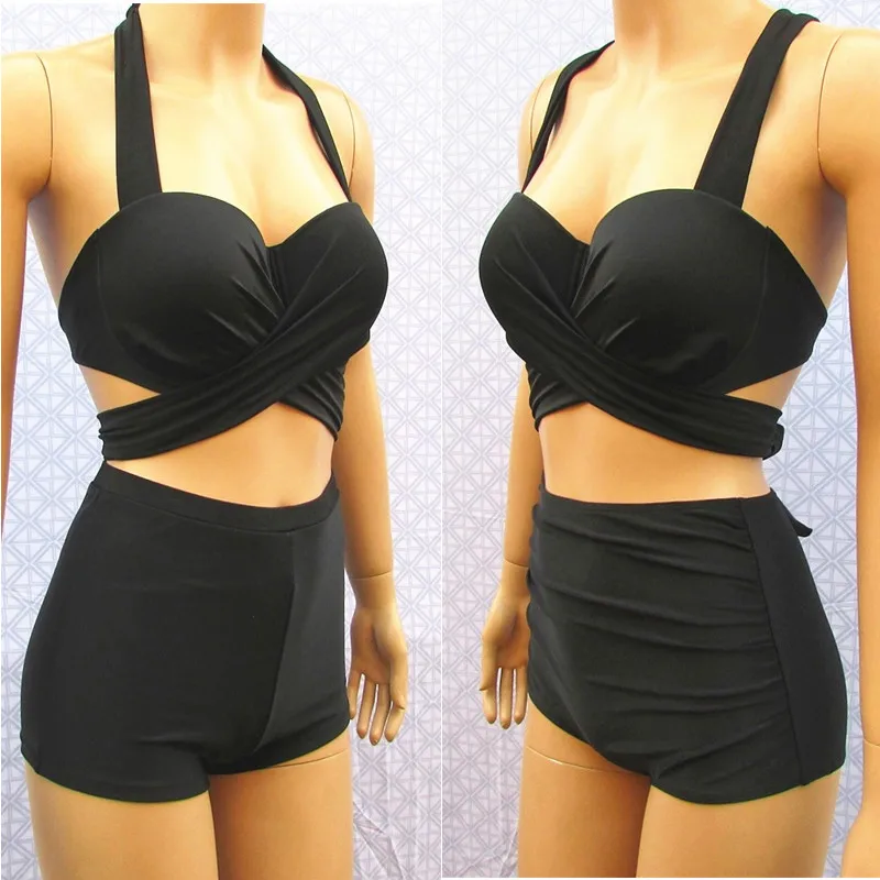 

Купальник-бикини с высокой талией и стальным бюстгальтером для женщин, для горячих источников, с большими чашками, из ткани полид-ликра, для пляжа