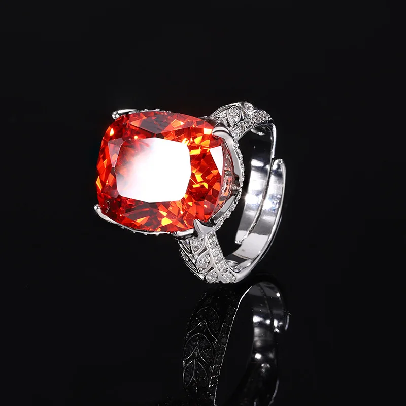 Jewelry Gold-Plated Fashion Bird's Nest Cut Colored Gems Fat Square 14*16 Retro Ring for Women