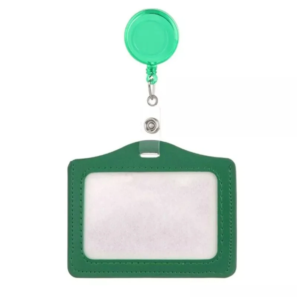 

Candy Colors PU Leather Card Holder Clip Horizon Style ID Badge Holder Name Card Holder Retractable Badge Reels Nurse Doctor