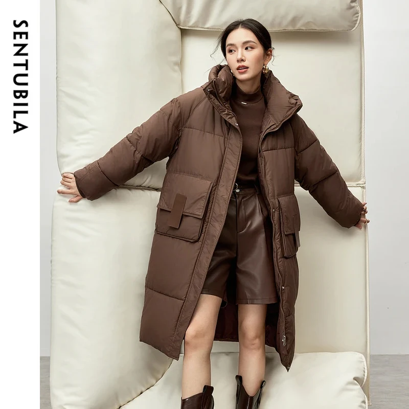 SENTUBILA Straight Hooded Parkas Women Winter 2024 Thick Solid Oversized Cotton Coat Casual Mid-length Outwear Female W44M57388