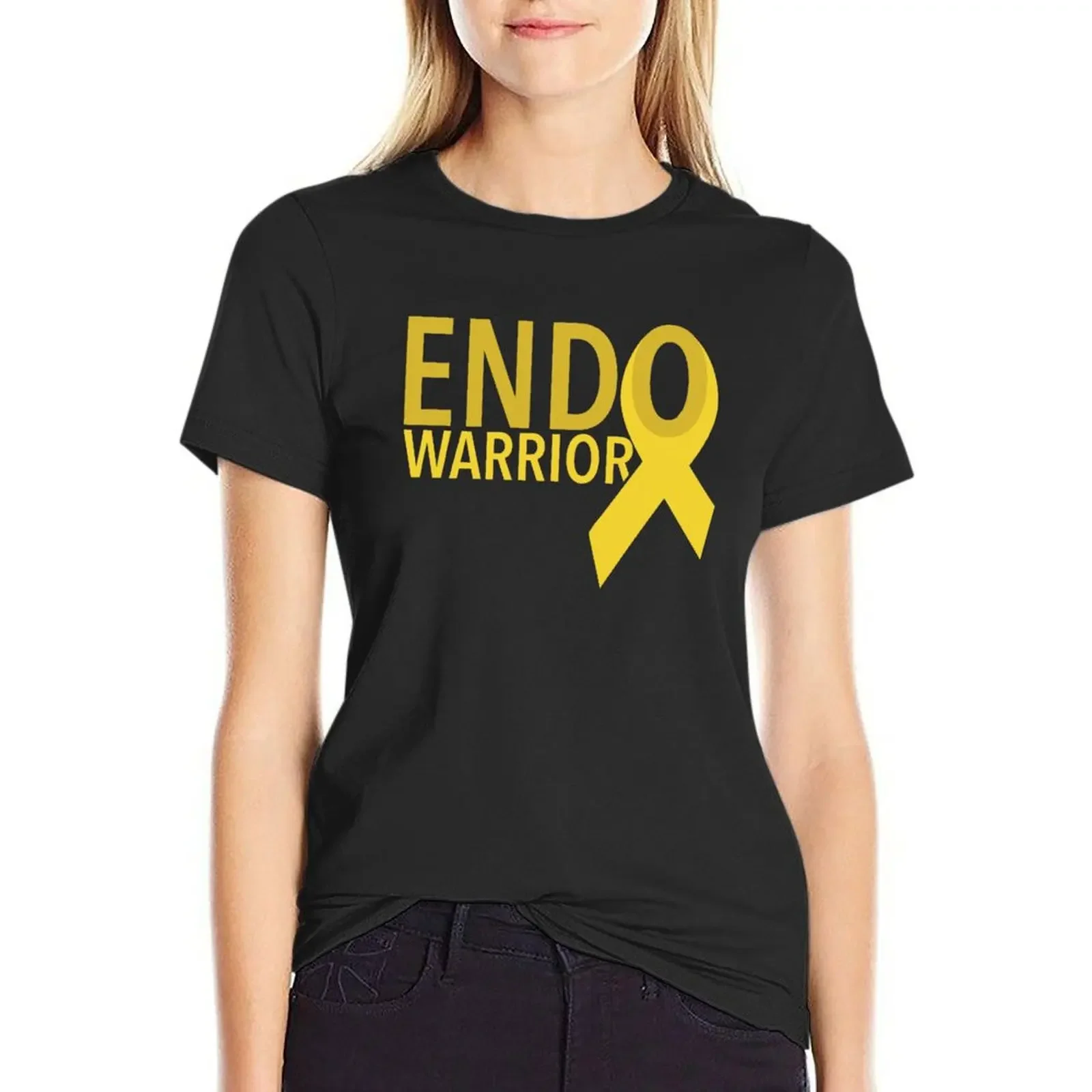 

Endo Warrior Yellow Ribbon - Endometriosis T-Shirt customs sweat korean fashion rock and roll t shirts for Women