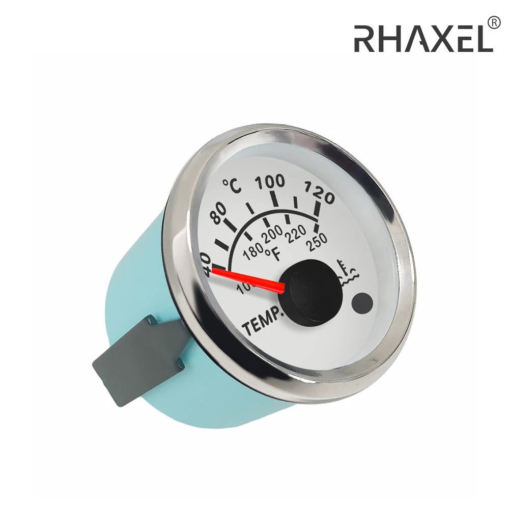 RHAXEL 52mm Water Temperature Gauge 40-120 Degree for Auto Yachts Tractor 12V 24V with 8 Colors Backlight with Alarm