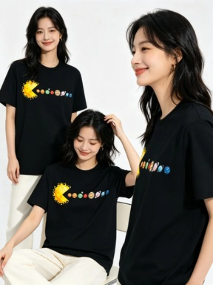 System planetarny gwiazda jedzenie planety słońce zabawna koszulka z astronomią graficzne t-shirty odzież damska topy Kobiety