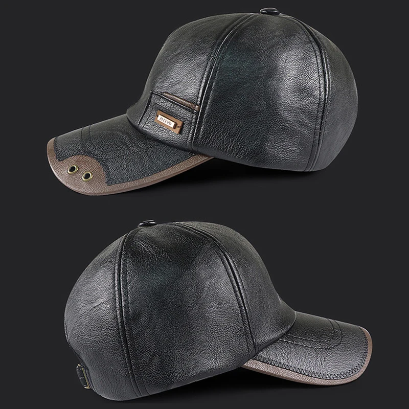 Retro PU Leather Baseball Cap Men Fall Winter Dad Hat Middle-aged Driving Hat Brown Black Trucker Cap Adjustable view 3