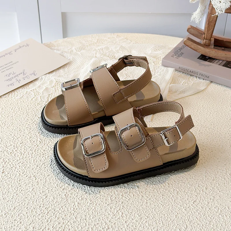 Boys Water Shoes Open Toes Sandals Kids Beach Shoes 2026 Summer Child Barefoot Buckle Hoop Loop Shoes 26-35 Brown White Black