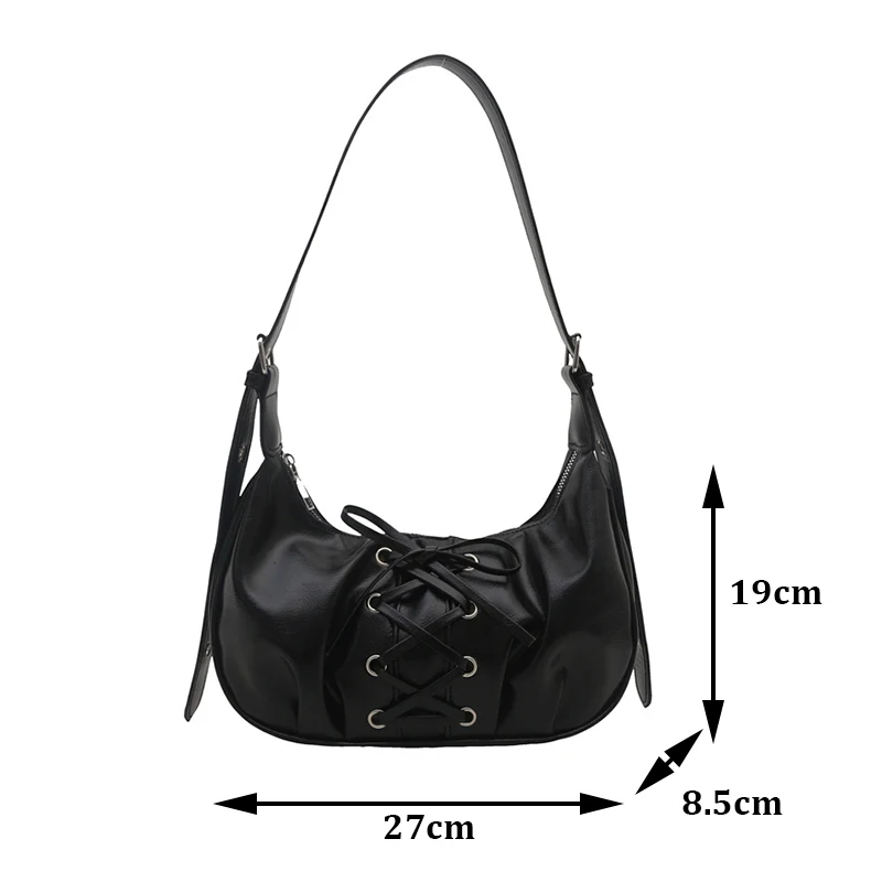 Schicke Schleifendesign Halbmond-Form Umhängetasche Y2K Vintage-Stil Hobo Handtasche für Damen Täglicher Gebrauch – Detail 15