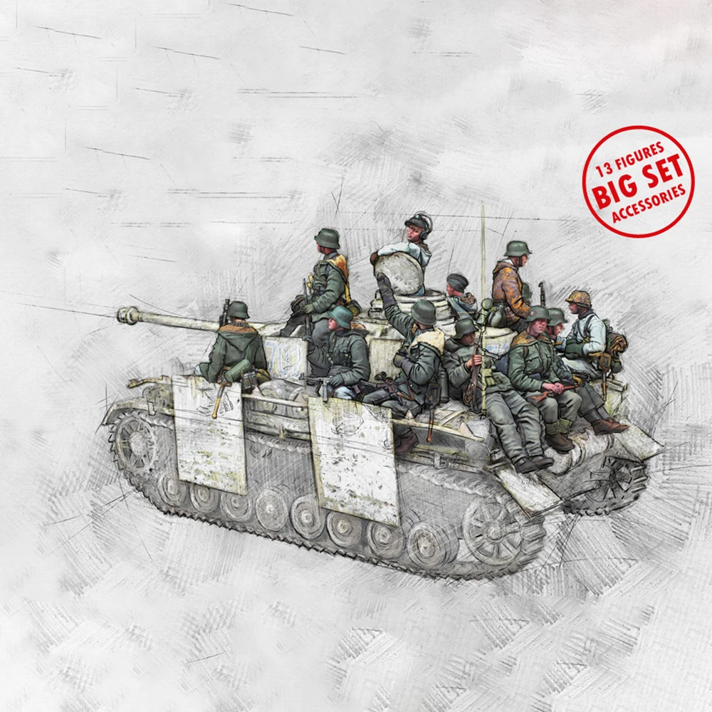 Kit de figurines en résine non peintes, thème militaire, soldats de la Seconde Guerre mondiale (13 personnes sans réservoir), GK non assemblé et non peint, 1/35
