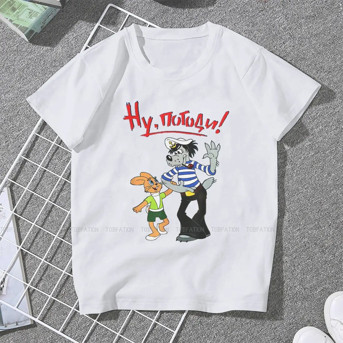 Kids Russian Cartoon Women Clothes Nu Pogodi Wolf Hare Russian Cartoon Korean StyleT-shirt Goth Vintage Female Top