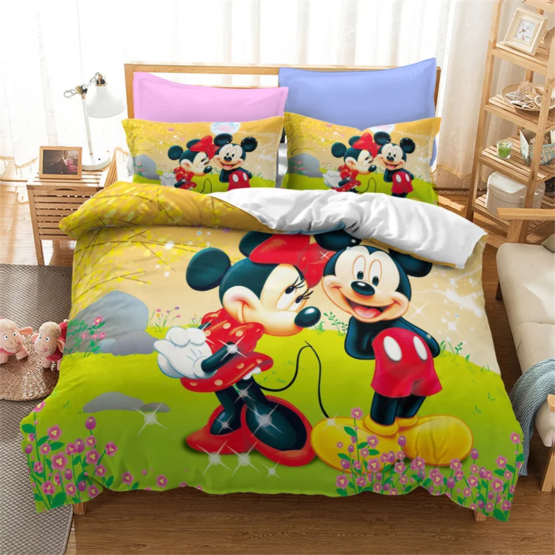 Disney Duvet Cover Sets Mickey Minnie Mouse Quilt Cover Pillow Case Digital Printed Bedding Set Boy Girl