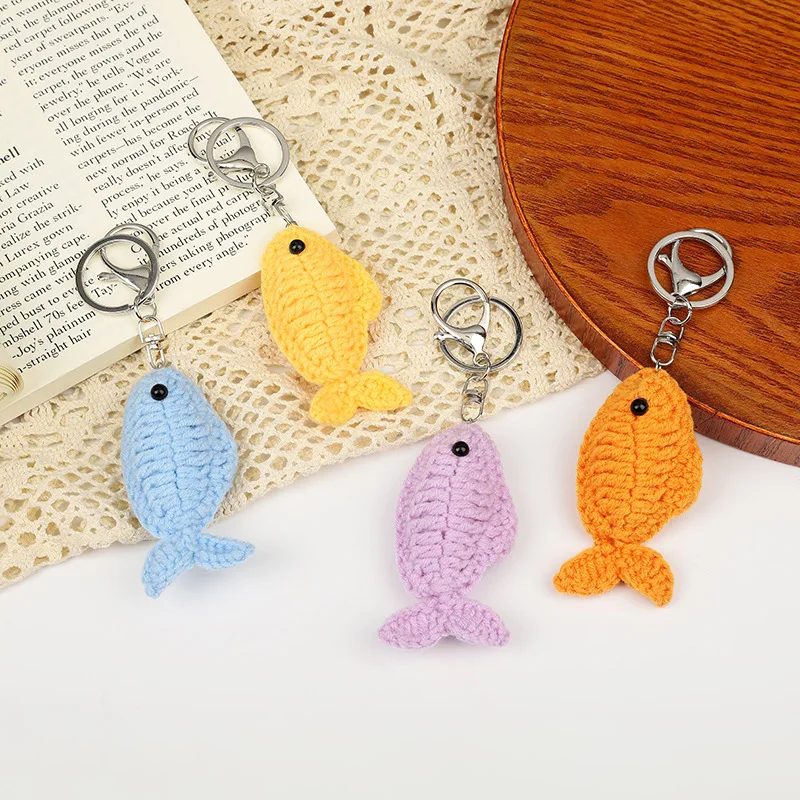 New Creative Handmade Crocheted Fish Pendant Wool Woven Goldfish Keychain Car Bag Boutique Pendant Keychain Key Ring