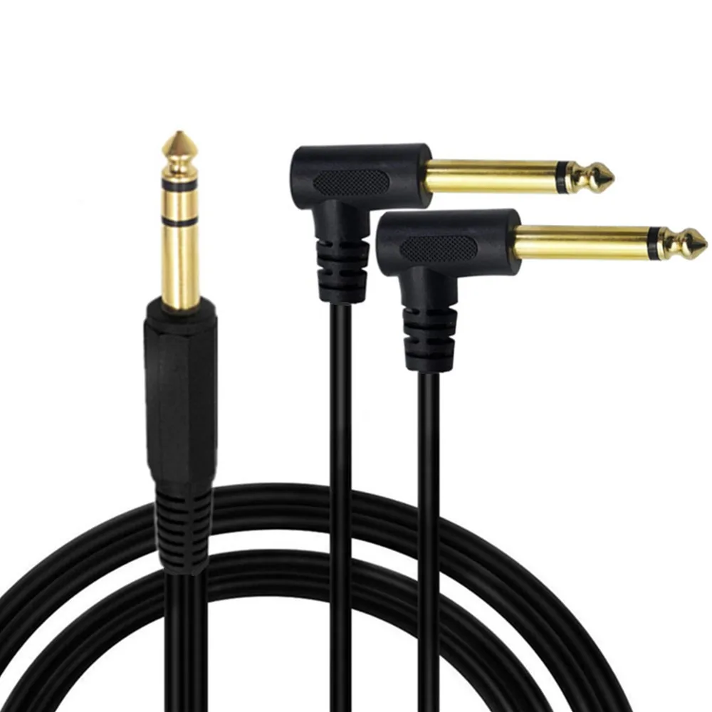 Gold Plated 6.35mm 14 Male TRS Stereo to Dual 2 x 6.35mm 14 Male TS Mono 90 Degree Right Angle Y Splitter Audio Cable 0.3m/1.8m