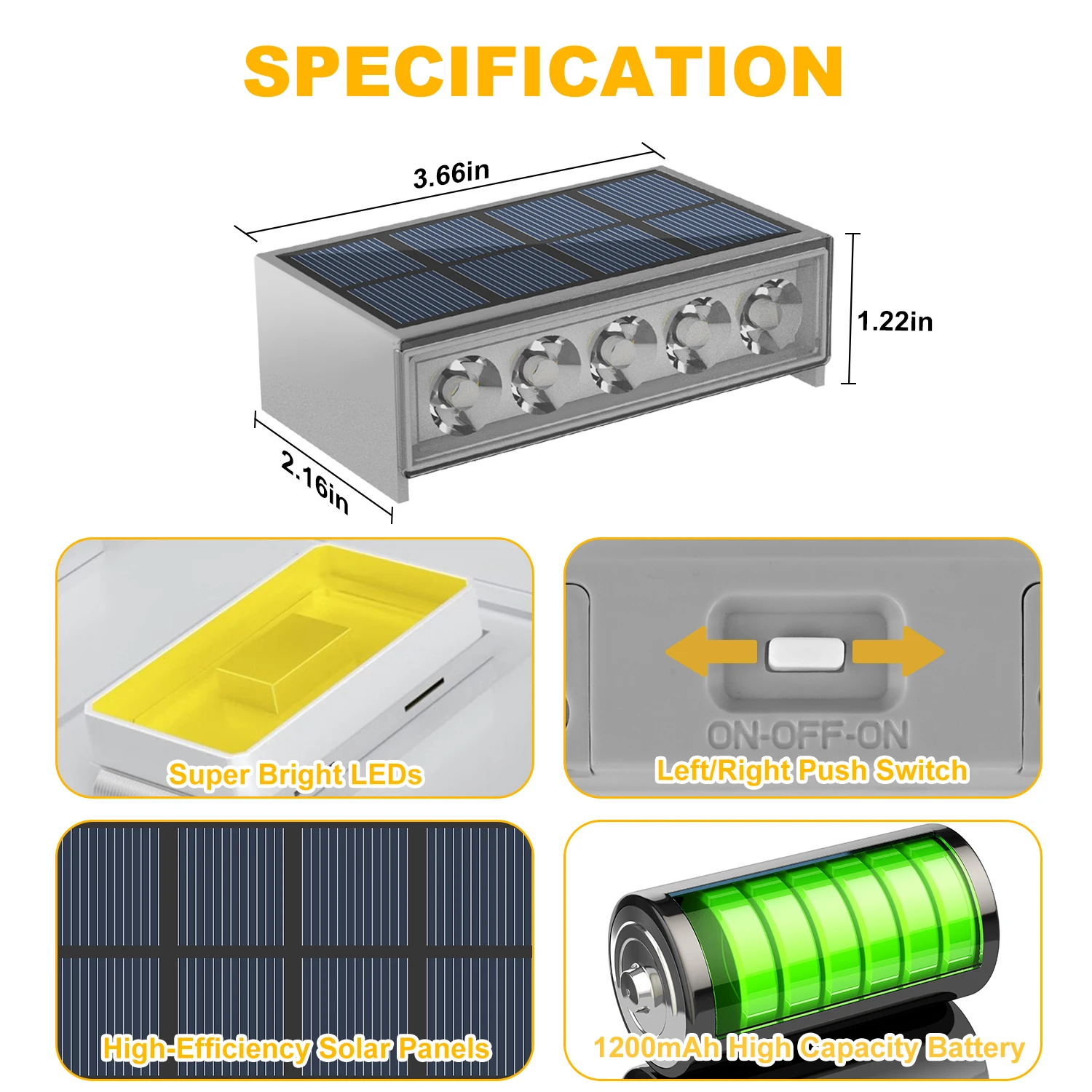 6PCS LED Step Lamp Stair Light Outdoor IP67 Waterproof Solar Light Decor Lighting For Garden Deck Path Warm White Cold White