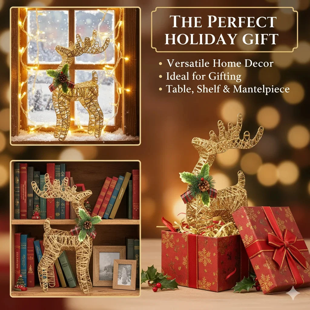 

Golden LED Reindeer Christmas Decoration Iron Elk Ornament For Garden Yard Tree Setup Holiday Party Home Scene Display