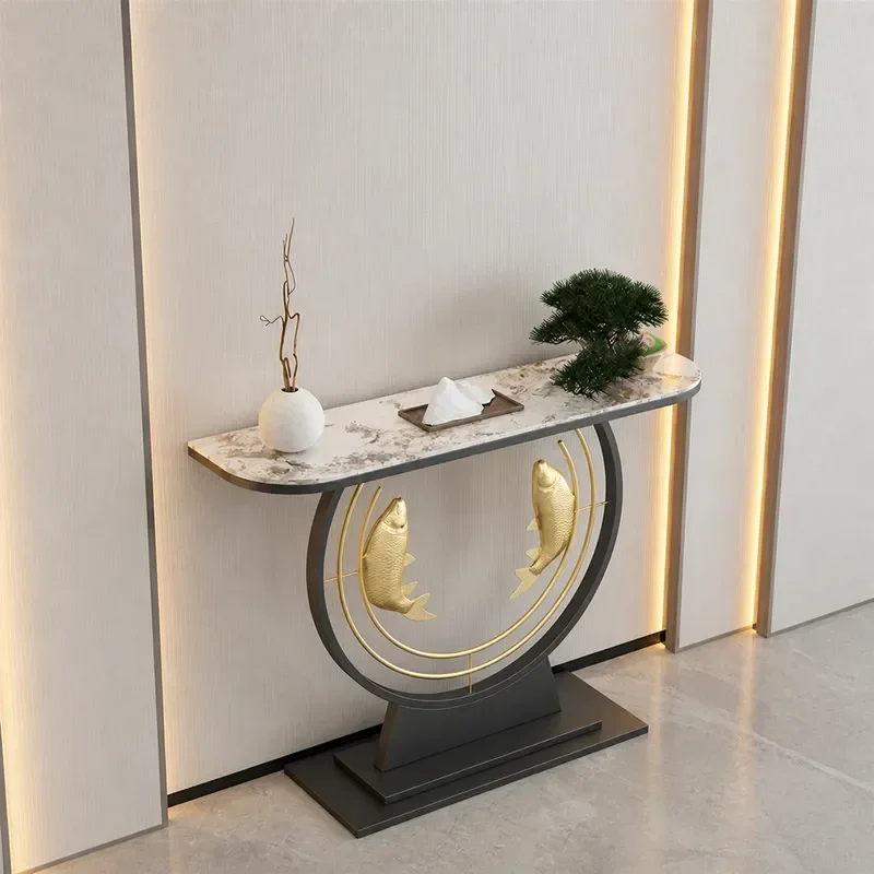 Modern Chinese Style Semi Round Entrance Table Luxury Rock Slab Console Cabinet for Living Room Corridor Deck Simple Entryway