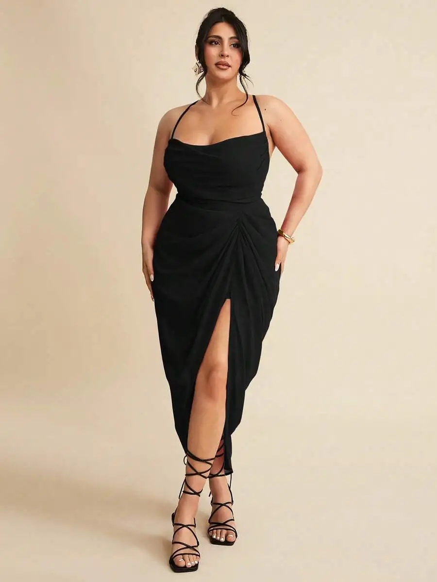 

Plus Size Womens Summer Textured Split Thigh Formal Dress