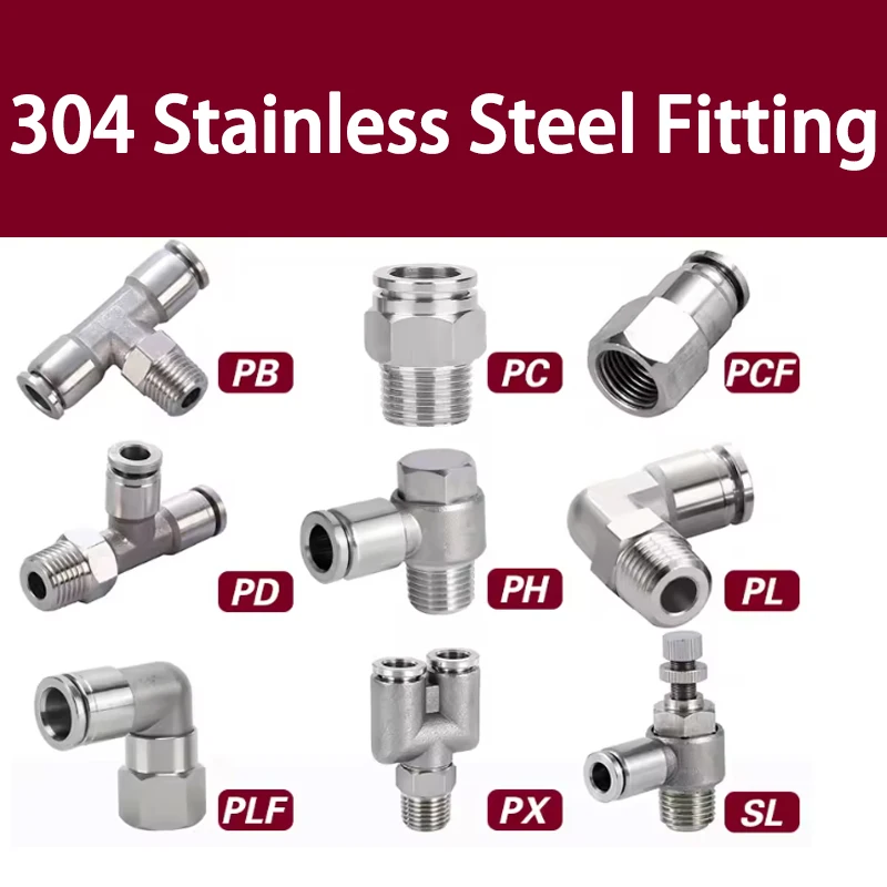 10Pcs Stainless Steel PC PCF PLF PB PX PD PH SL PL Pneumatic Push in Fitting Air Tube Quick Connector for PU Hose