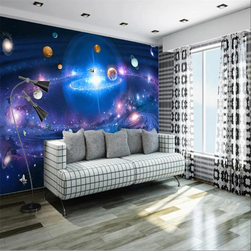 Custom Universe Planet Space Starry Wallpaper 3D Living Room Bedroom Background Wall Self-adhesive Mural Wall Papers Home Decor