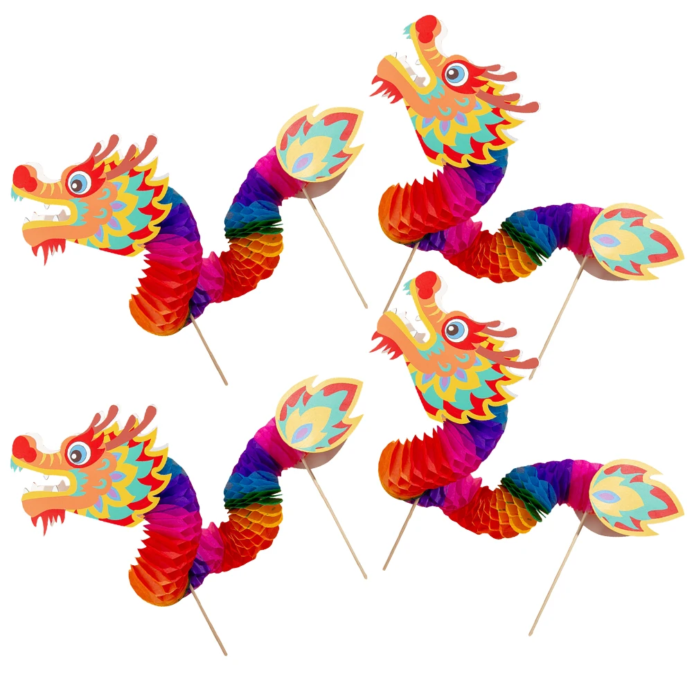 

4 Pcs New Year Paper Dragon Decorations for Festival Party Handheld Photo Hand Holding Photo Craft 3D