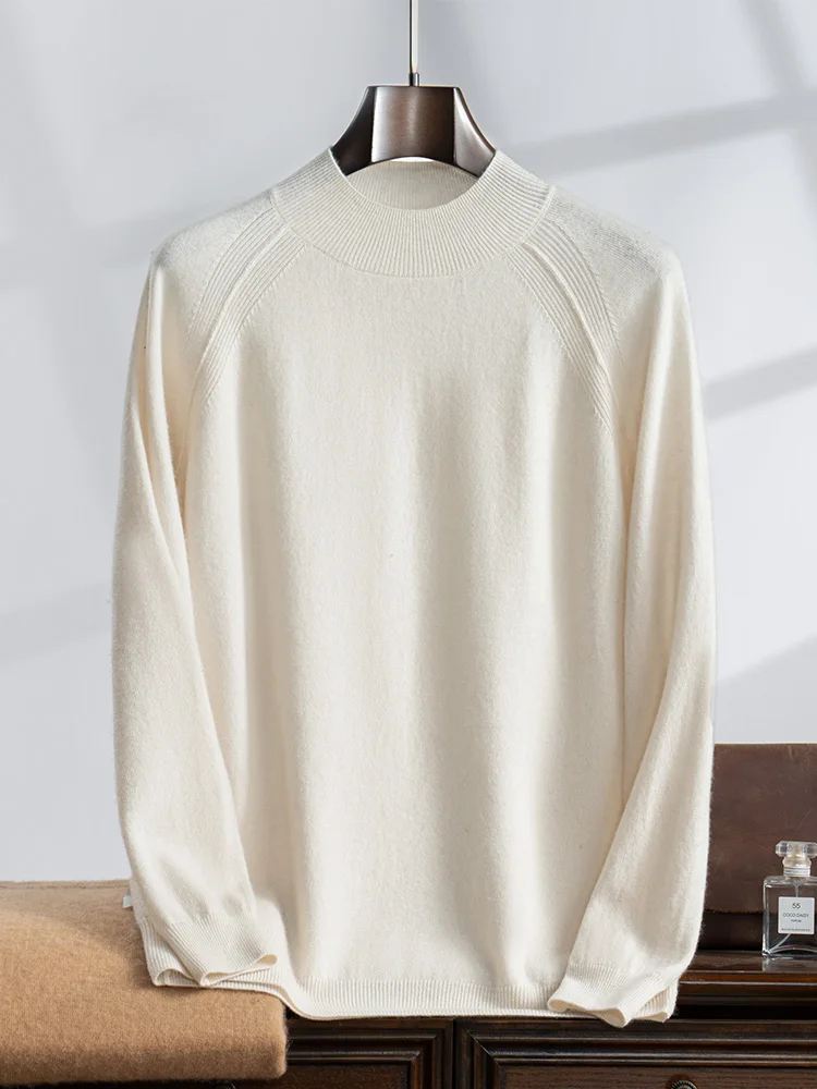 

High Quality Men Winter Basic 100% Cashmere Sweater Mock Neck Long Sleeve Pullover Cashmere Knitwear Smart Casual Clothing Tops
