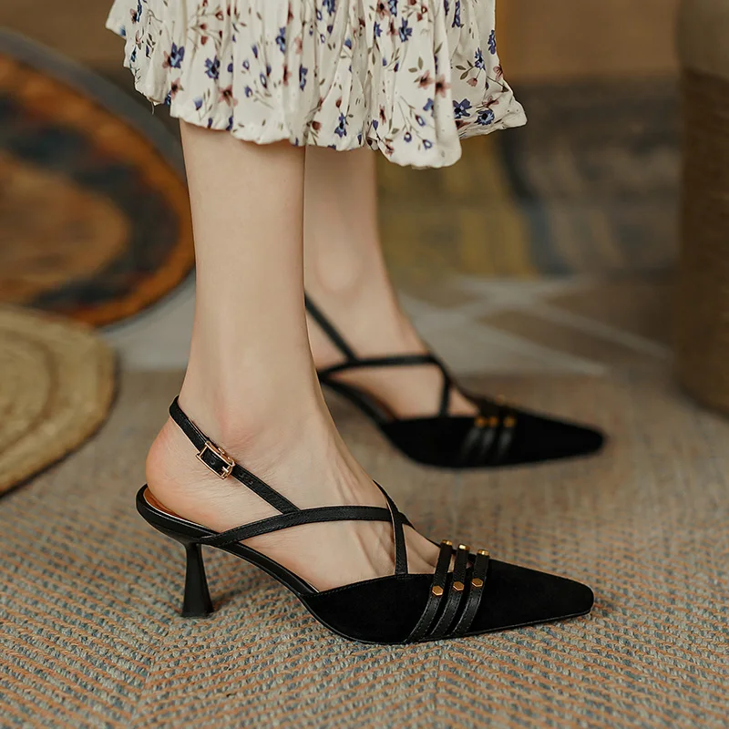 2022 New Fashion Women Shoes Thick High Heels Summer Sandals Natural Sheep Suede Ladies Pumps Shoes Shoes for Women Sandals