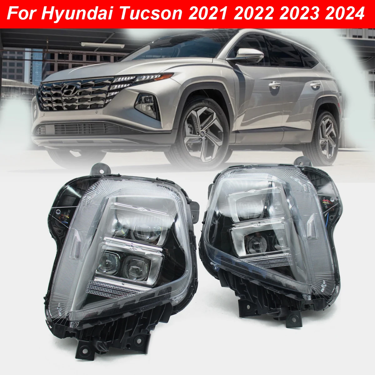 

For Hyundai Tucson 2021 2022 2023 2024 LED Front bumper Headlights White Daytime Running Lights DRL Fog Lamp Car Accessories 12V