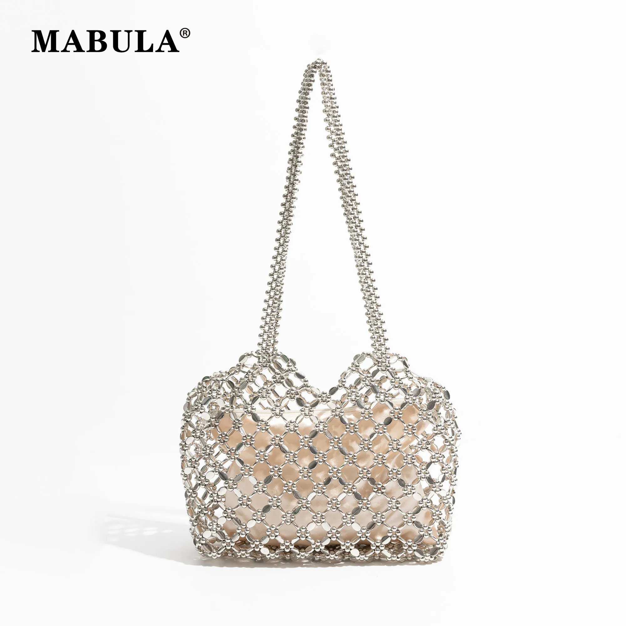 

MABULA Fashion Metal Sequin Shoulder Bag Shiny Party Phone Purse Hollowed Out Luxury Design Women's Simple Commuting Satchel