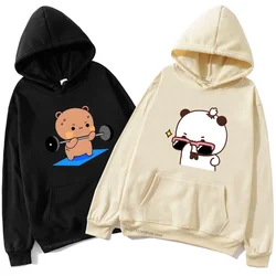 BuBu Is Watching DuDu Weight Lifting Is A Gymnast Hoodie Panda Bear Sweatshirt Couple Clothes Men Kawaii Women Tops Y2k Pullover