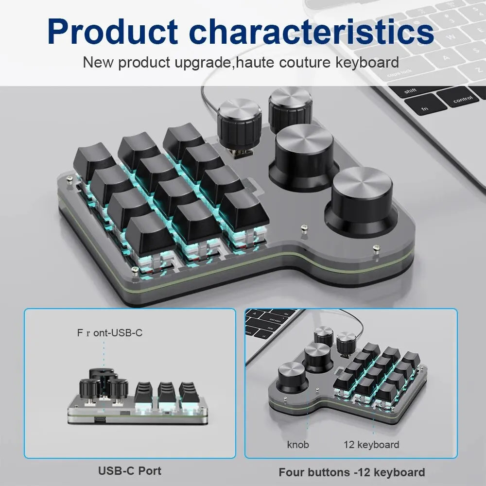 Programming Custom Macro Keyboard 12 Keys 4 Knobs RGB BT Mechanical Keyboar Photoshop Gaming Keypad Mechanical Hotswap Macropad