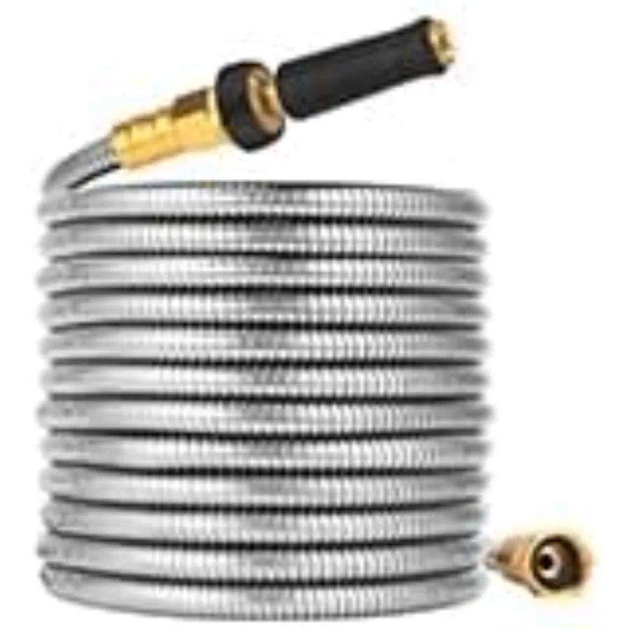 خرطوم حديقة معدني مرن قابل للتوسيع بطول 200 قدم مصنوع من الفولاذ المقاوم للصدأ 304 للري في الهواء الطلق وصيانة الحدائق