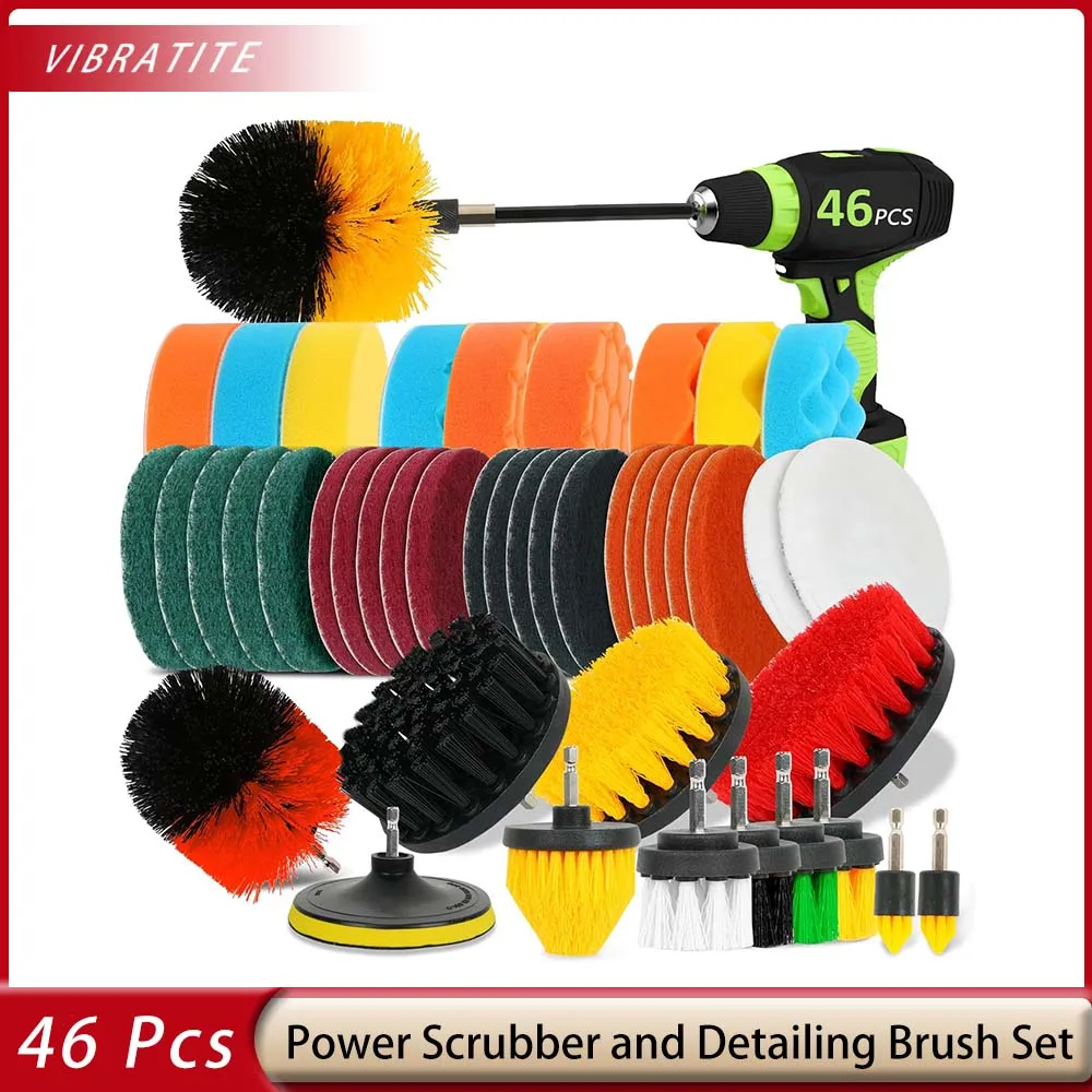 

45 Pcs Drill Brush Set All-Purpose Power Scrubber and Detailing Set with Extended Reach Attachment for Tiles Grout Car Detailing