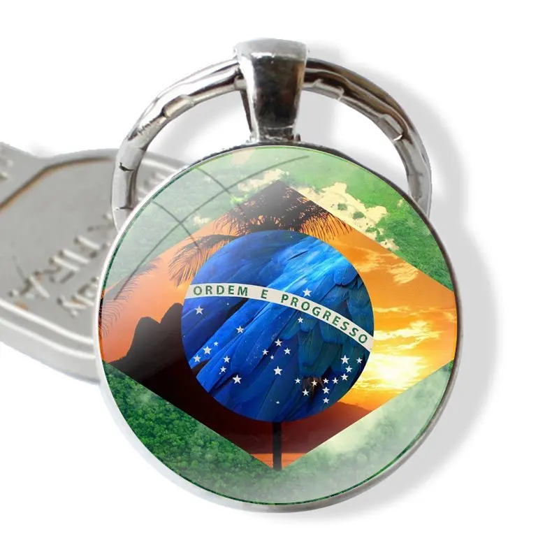 Brazil Brazilian flags Keychain Handmade Glass Cabochon Key Ring Holder Pendant Key Chains