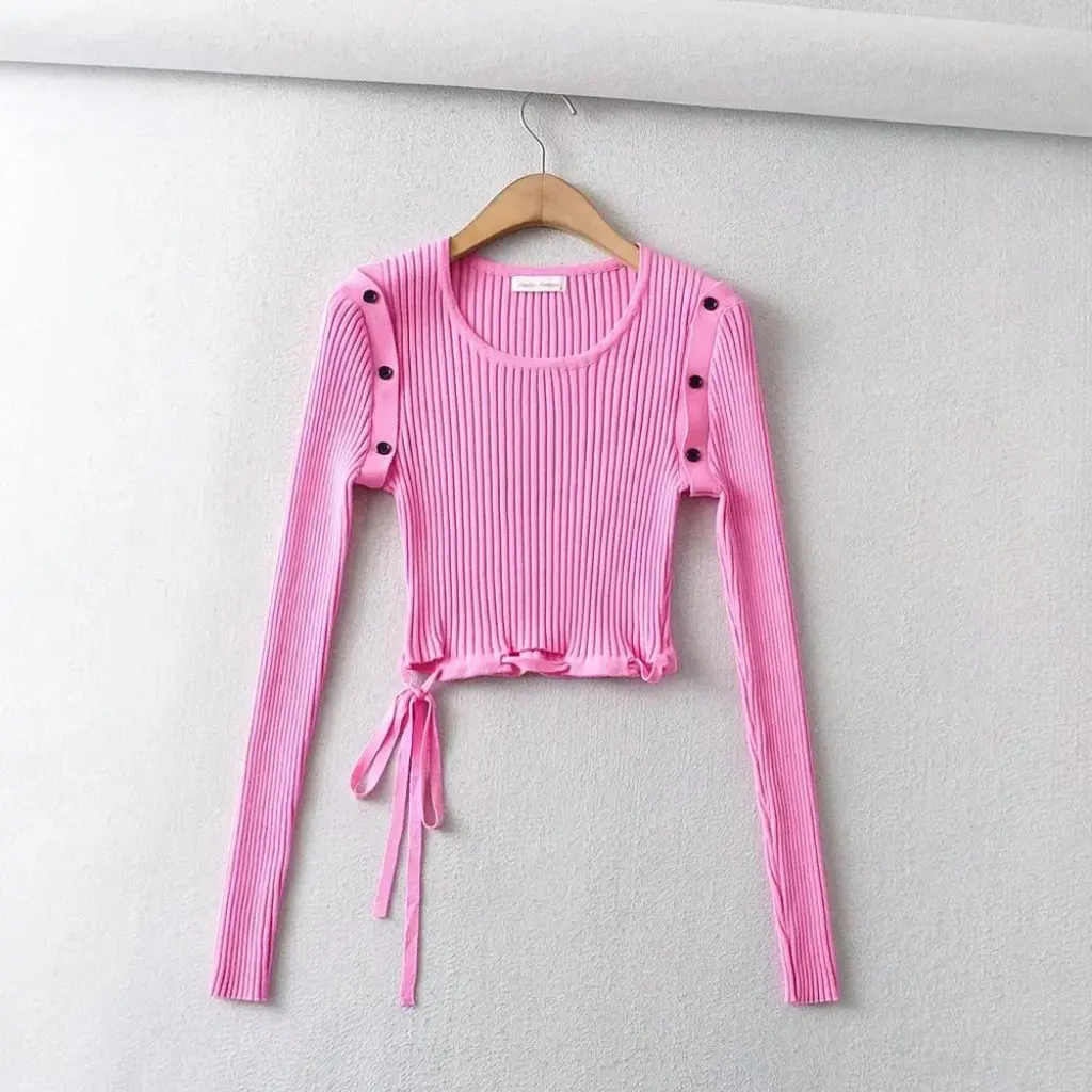 

Women's Long Sleeve Knitted Sweater Spring Button Stitching INS European American Style New Top for Ladies