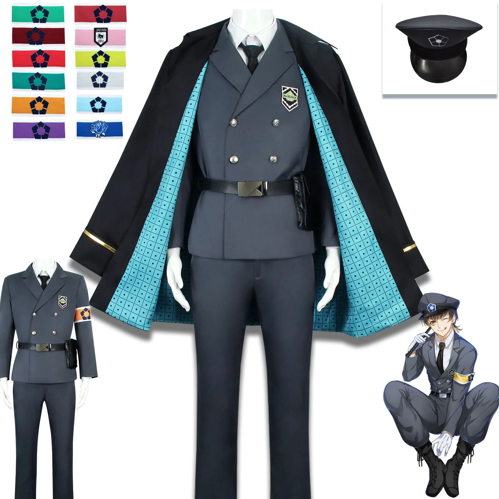 

Anime Blue Lock Exhibition Guards Kunigami Rin Itoshi Read Me Chi Ling Reo Barou Isagi Cosplay Police Costume Uni Form